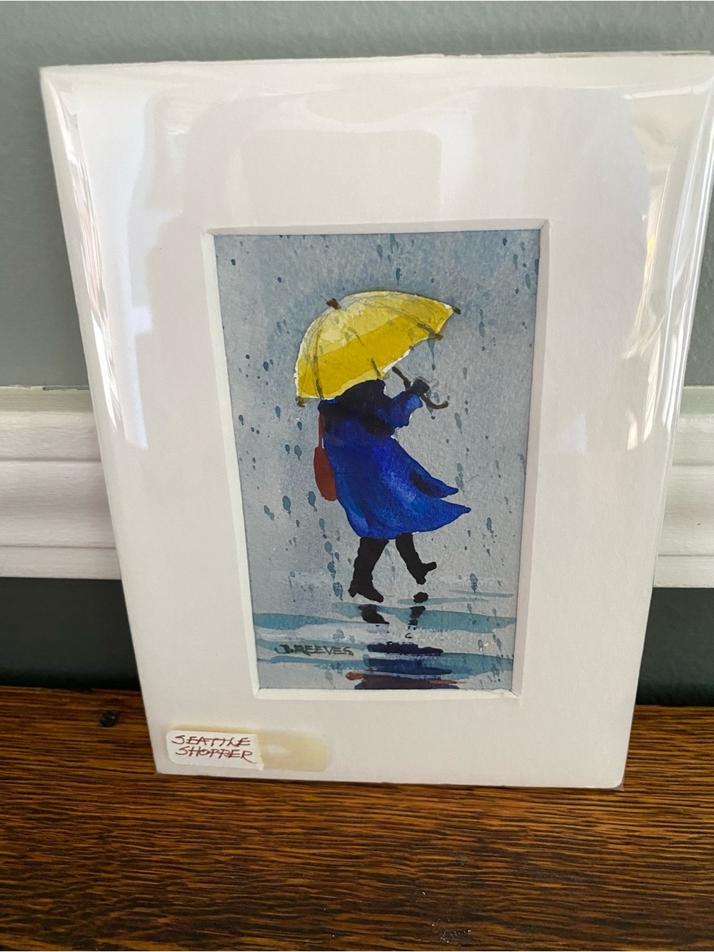 NEW Joan Reeves Watercolor Print “Seattle Shopper” Matted 5”x7”